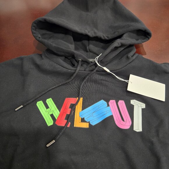 Helmut Lang Logo-Print Hooded Sweatshirt - Black - Picture 9 of 10